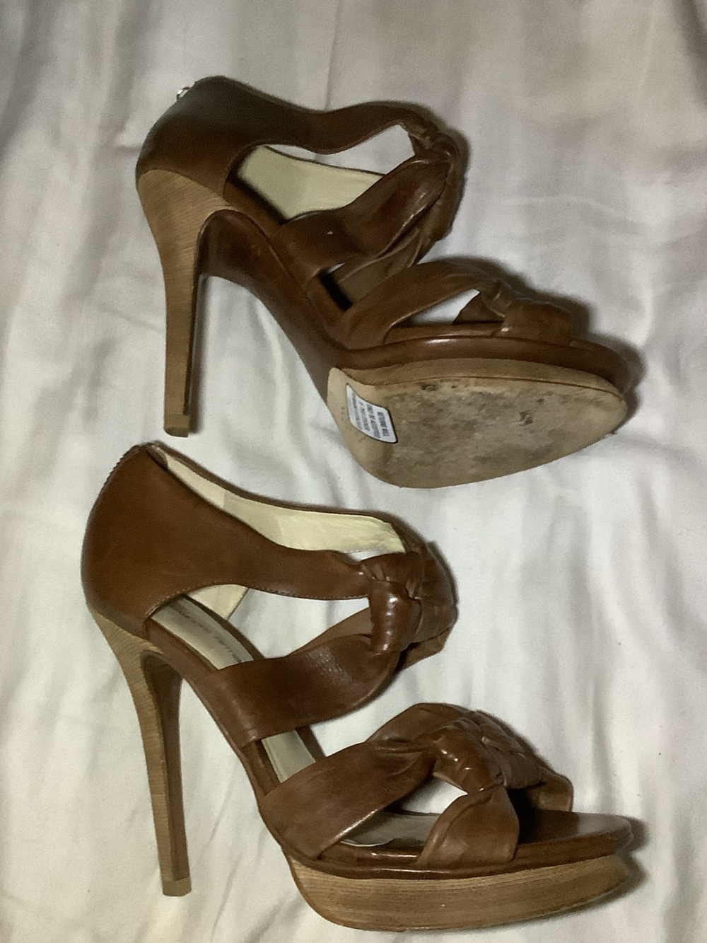 Alexandre Birman Tan Knotted Leather High-Heel Sandals